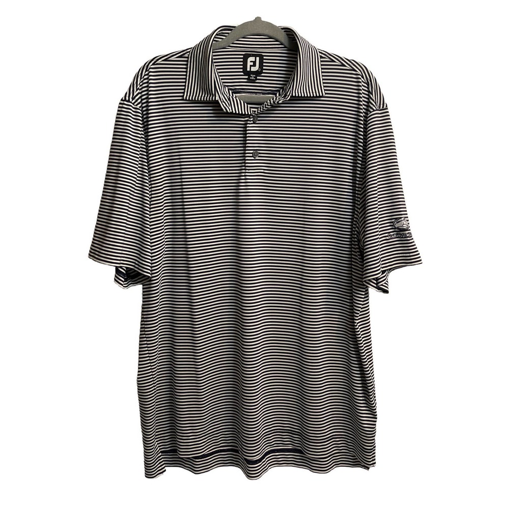 FOOTJOY Men’s Polo Size L Black White Stripes Polyester Spandex Old Hawthorne